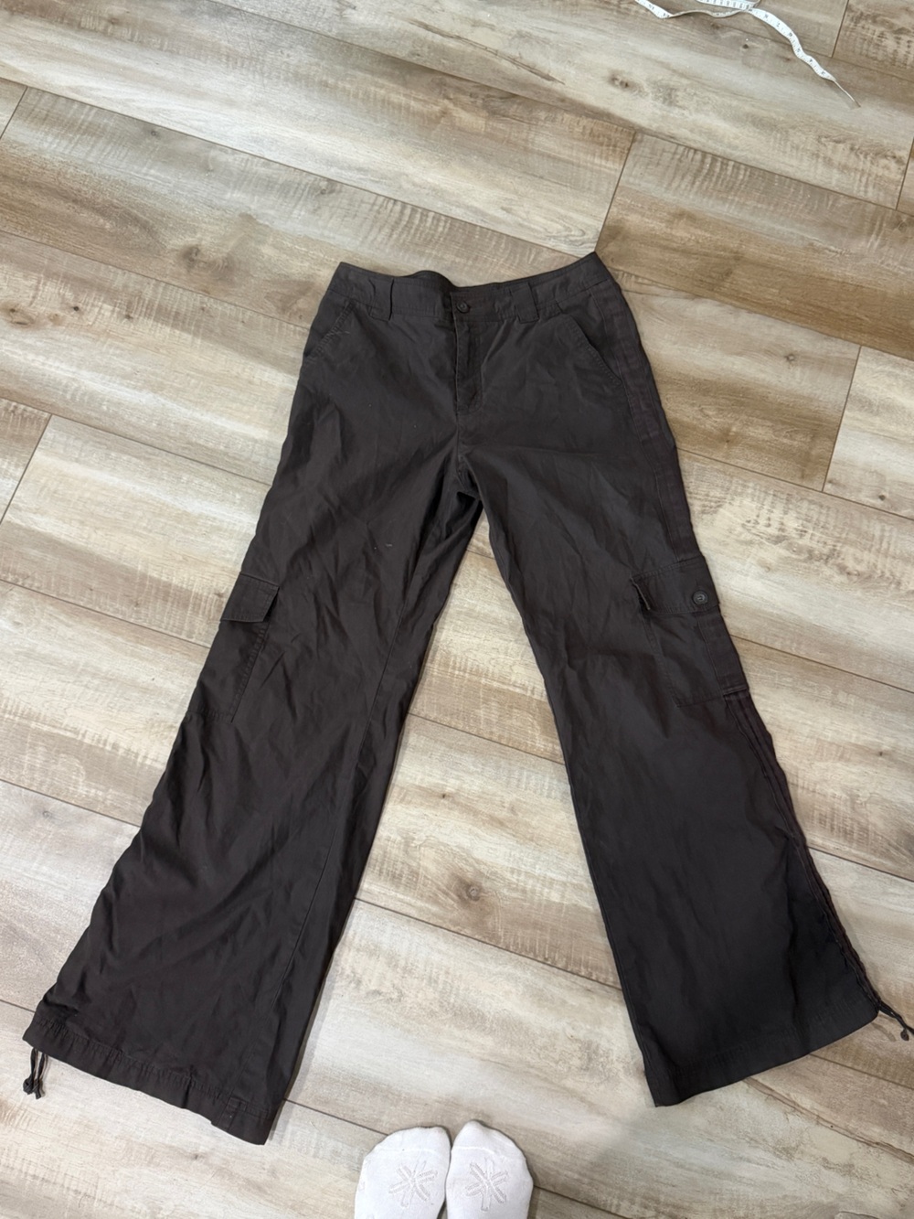 Vintage Y2K Esprit Brown Cargo Pants with Drawstring Hems Flared Flare Pants